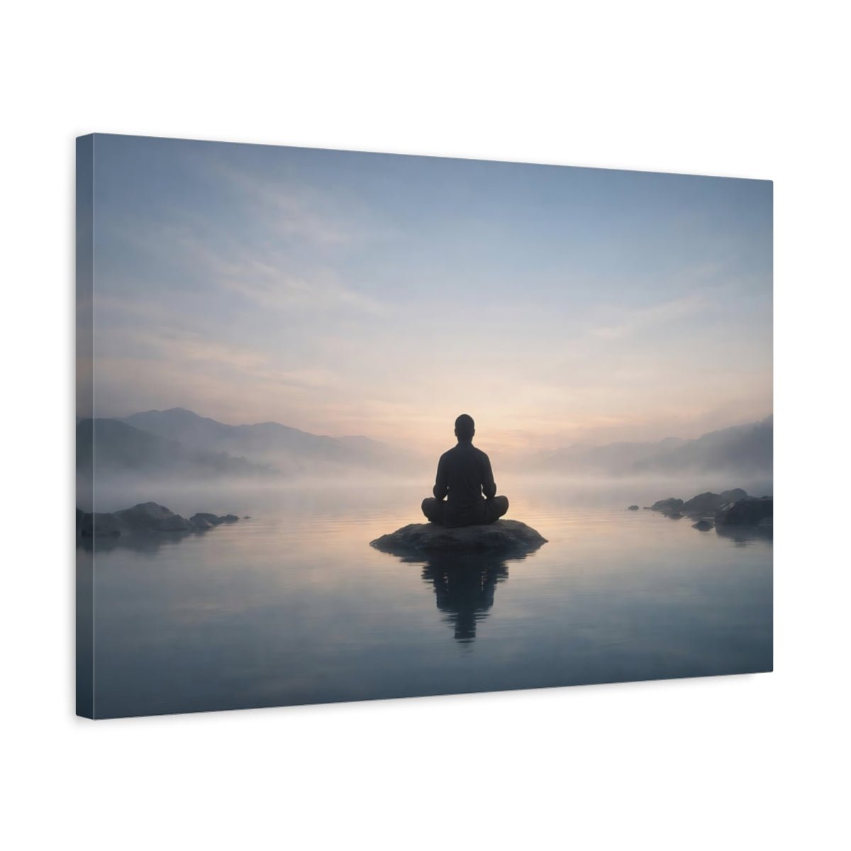 Nature Meditator Misty Lake Meditation - Canvas Wall Art Print - YesArtYes