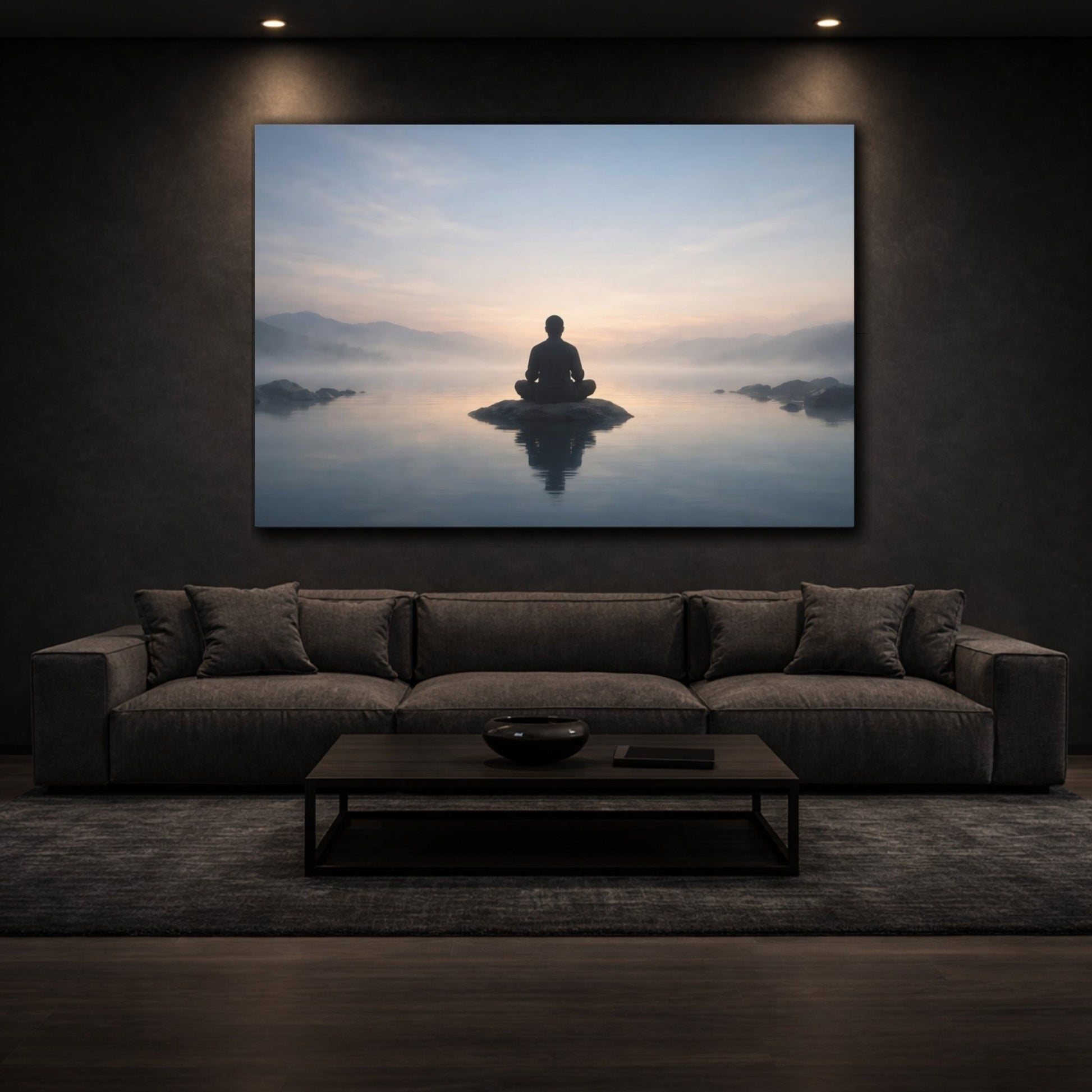 Nature Meditator Misty Lake Meditation - Canvas Wall Art Print - YesArtYes
