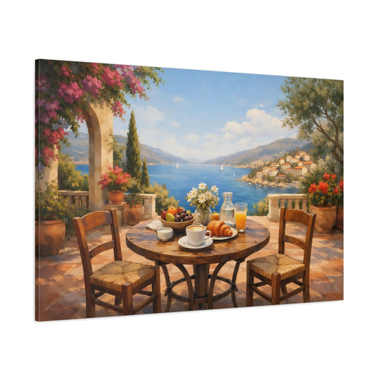 Nature Mediterranean Cafe Terrace shown as stretched canvas wall art