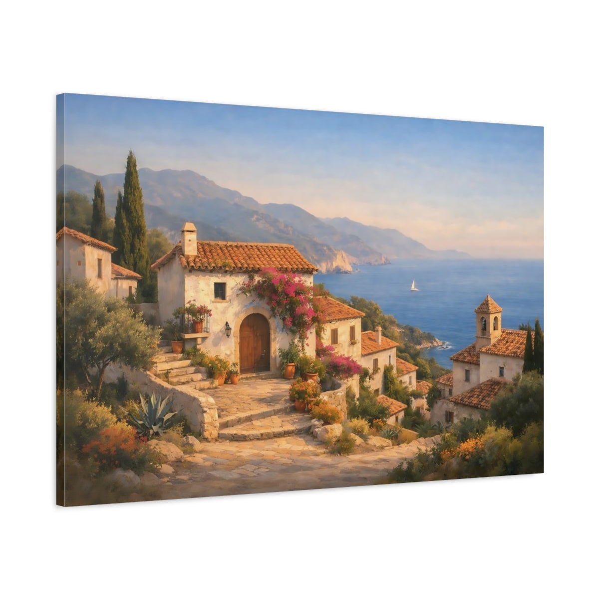Nature Mediterranean Houses Coastal Village - Canvas Wall Art Print - YesArtYes