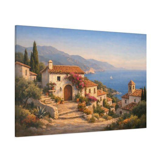 Nature Mediterranean Houses Coastal Village - Canvas Wall Art Print - YesArtYes