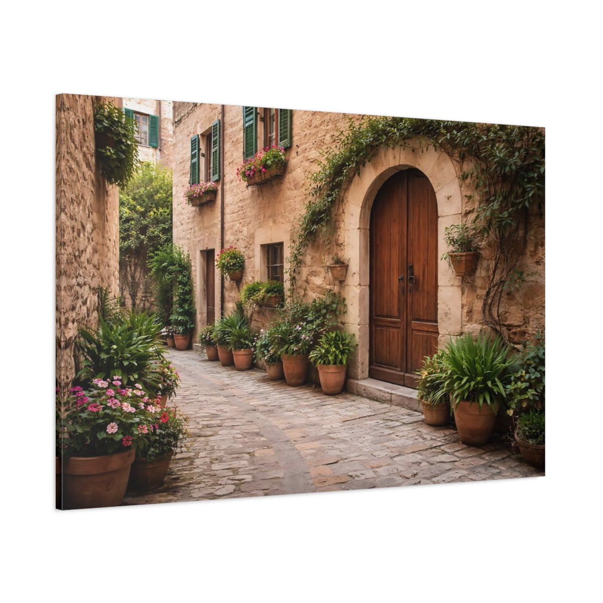 Nature Mediterranean Street Mediterranean Streetscape shown as stretched canvas wall art