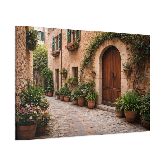 Nature Mediterranean Street Mediterranean Streetscape shown as stretched canvas wall art