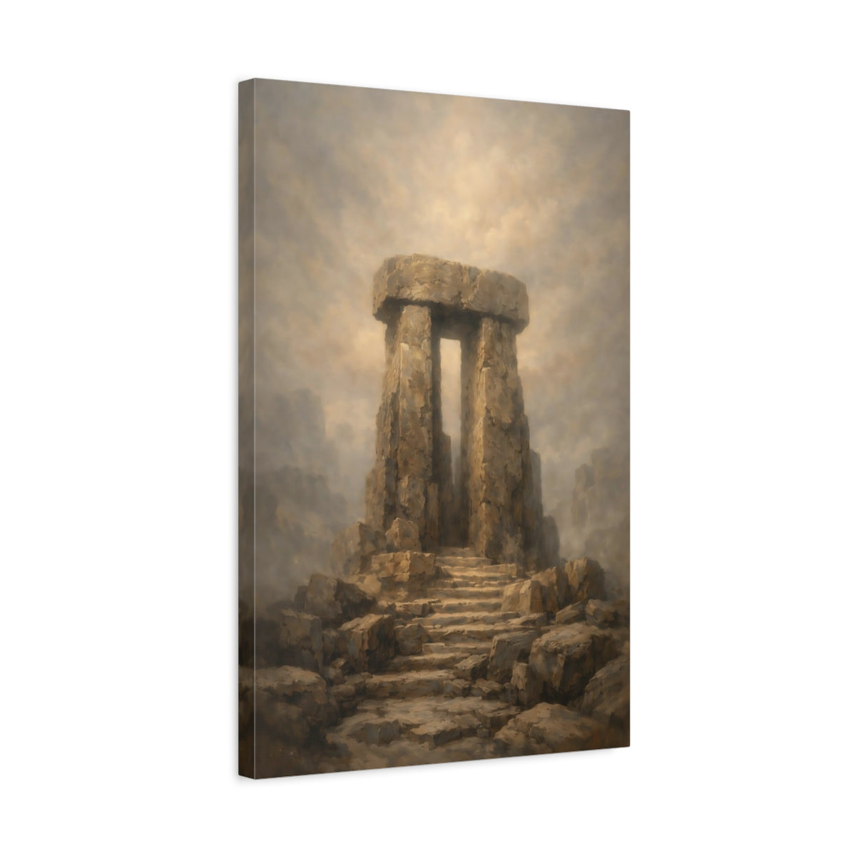 Side Mockup 3. Nature Megalith Ancient Stone Structure shown as stretched canvas wall art