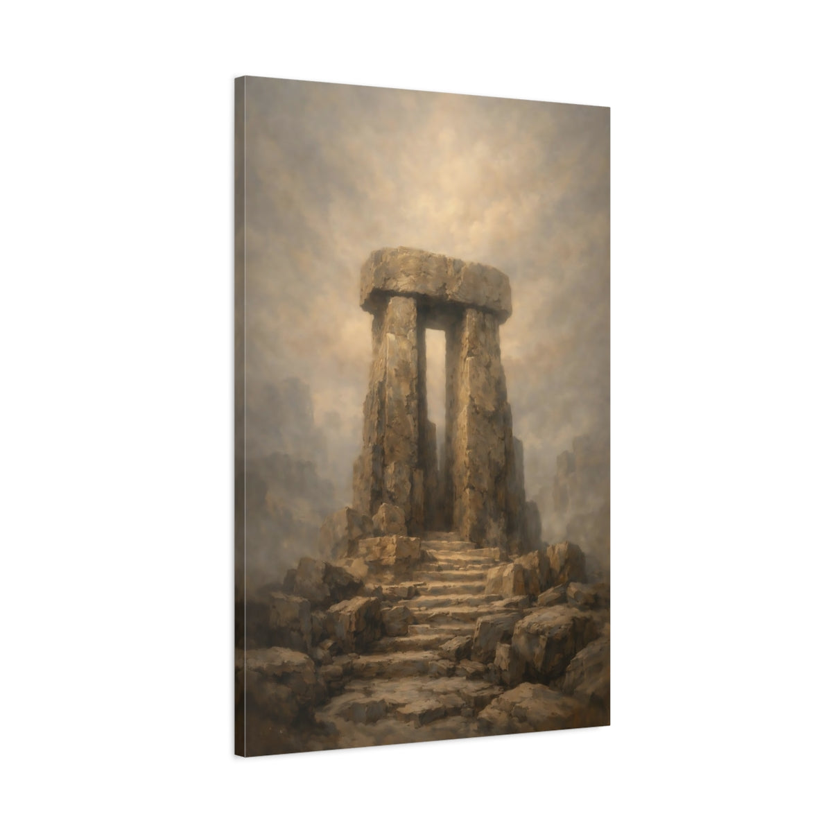 Side Mockup 1. Nature Megalith Ancient Stone Structure shown as stretched canvas wall art