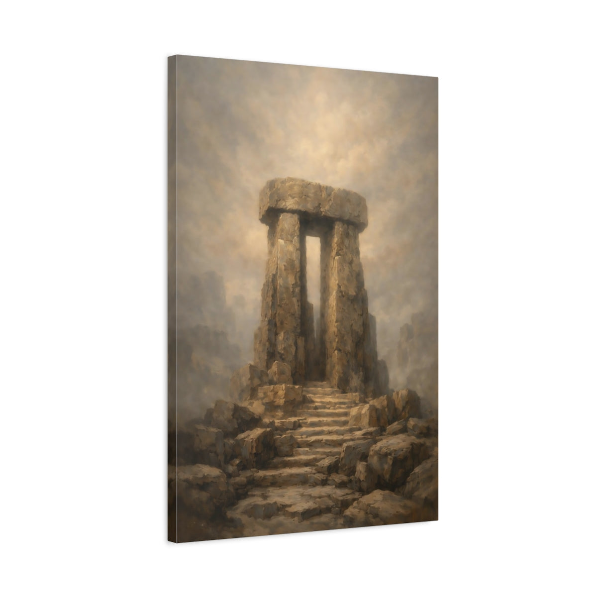 Side Mockup 2. Nature Megalith Ancient Stone Structure shown as stretched canvas wall art