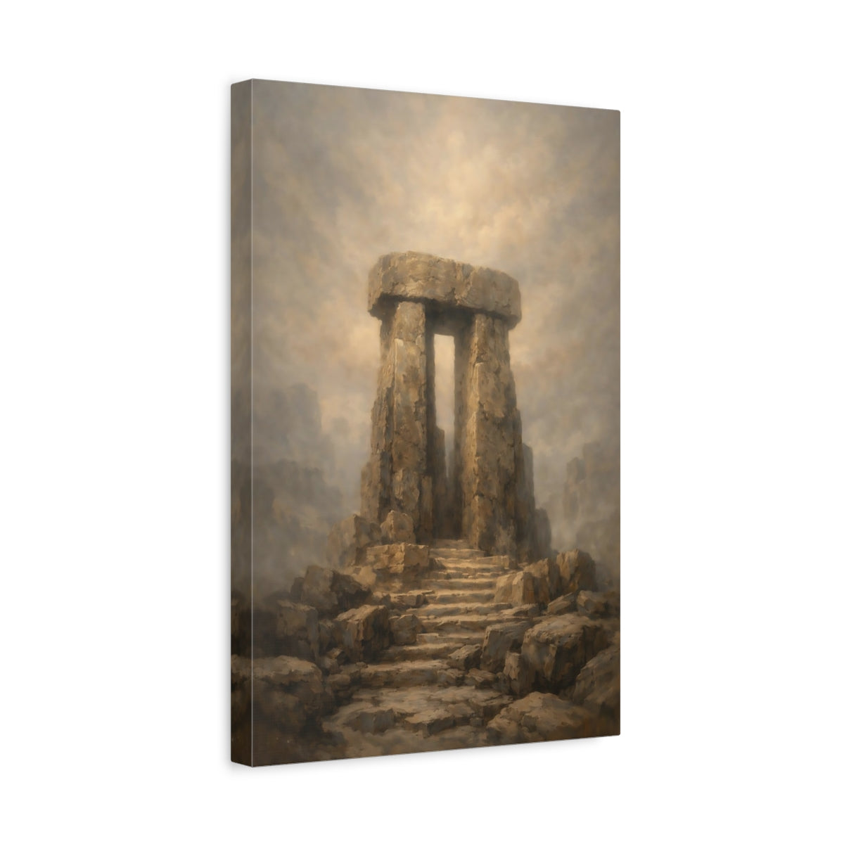 Side Mockup 4. Nature Megalith Ancient Stone Structure shown as stretched canvas wall art