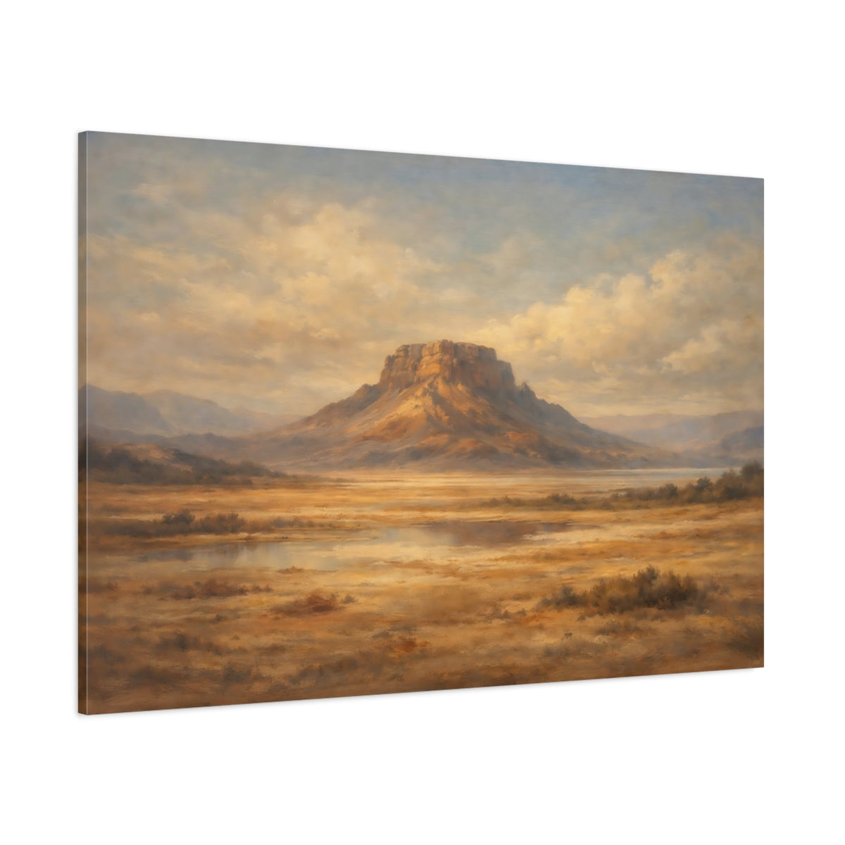 Main Mockup. Nature Mesa Brown And Gold Landscape shown as stretched canvas wall art