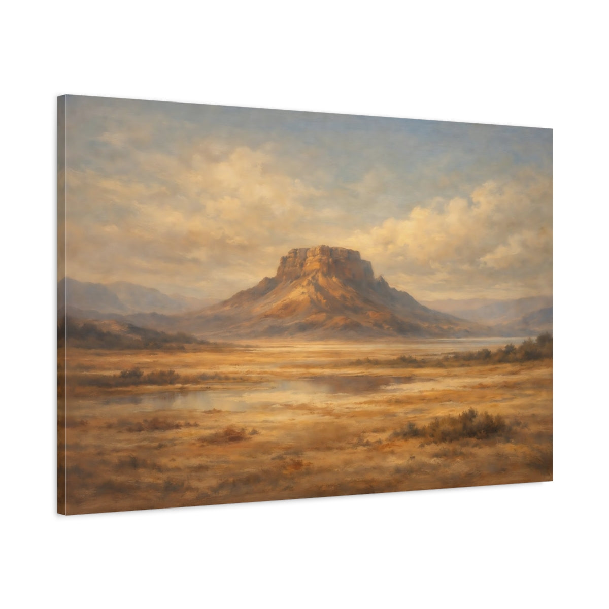 Side Mockup 1. Nature Mesa Brown And Gold Landscape shown as stretched canvas wall art