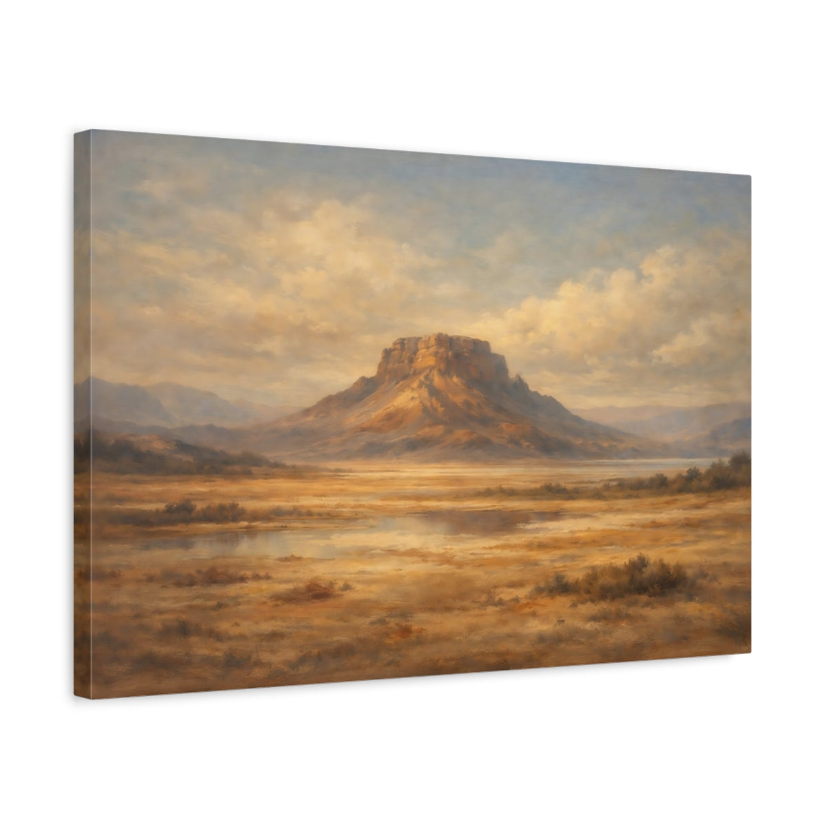 Side Mockup 3. Nature Mesa Brown And Gold Landscape shown as stretched canvas wall art