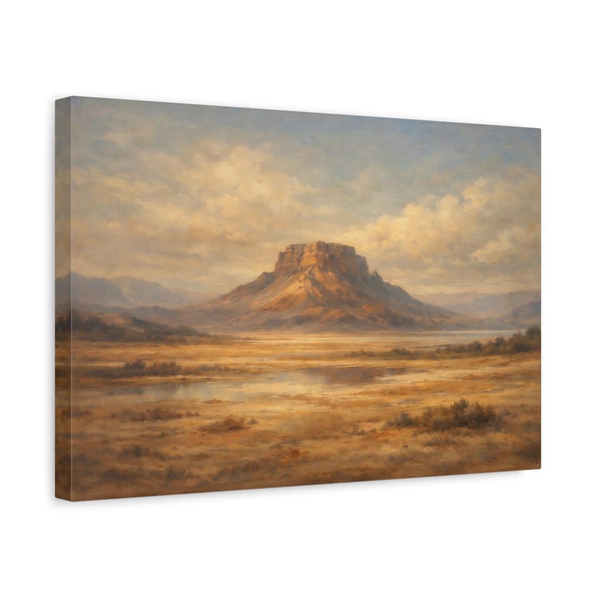 Side Mockup 4. Nature Mesa Brown And Gold Landscape shown as stretched canvas wall art
