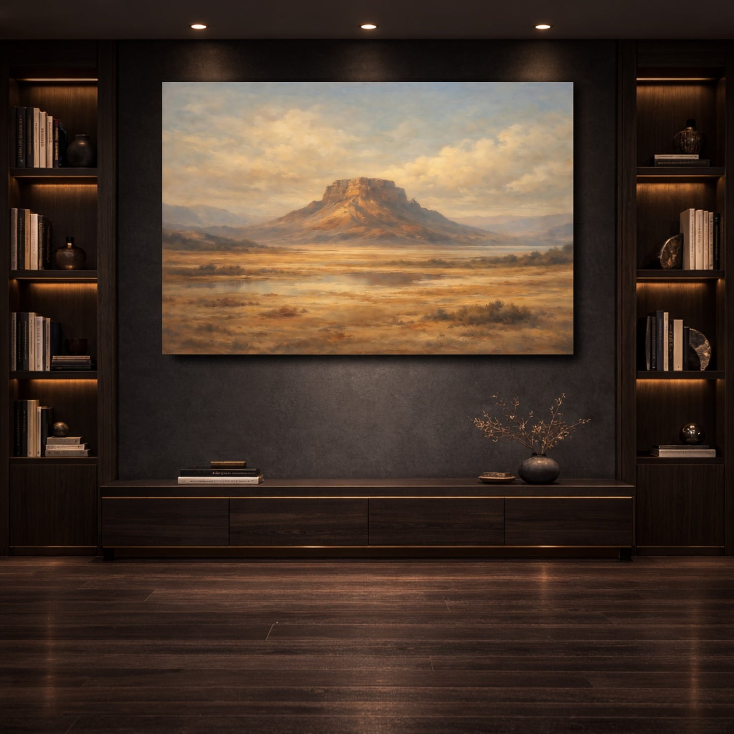 Mockup 3. Nature Mesa Brown And Gold Landscape shown as stretched canvas wall art