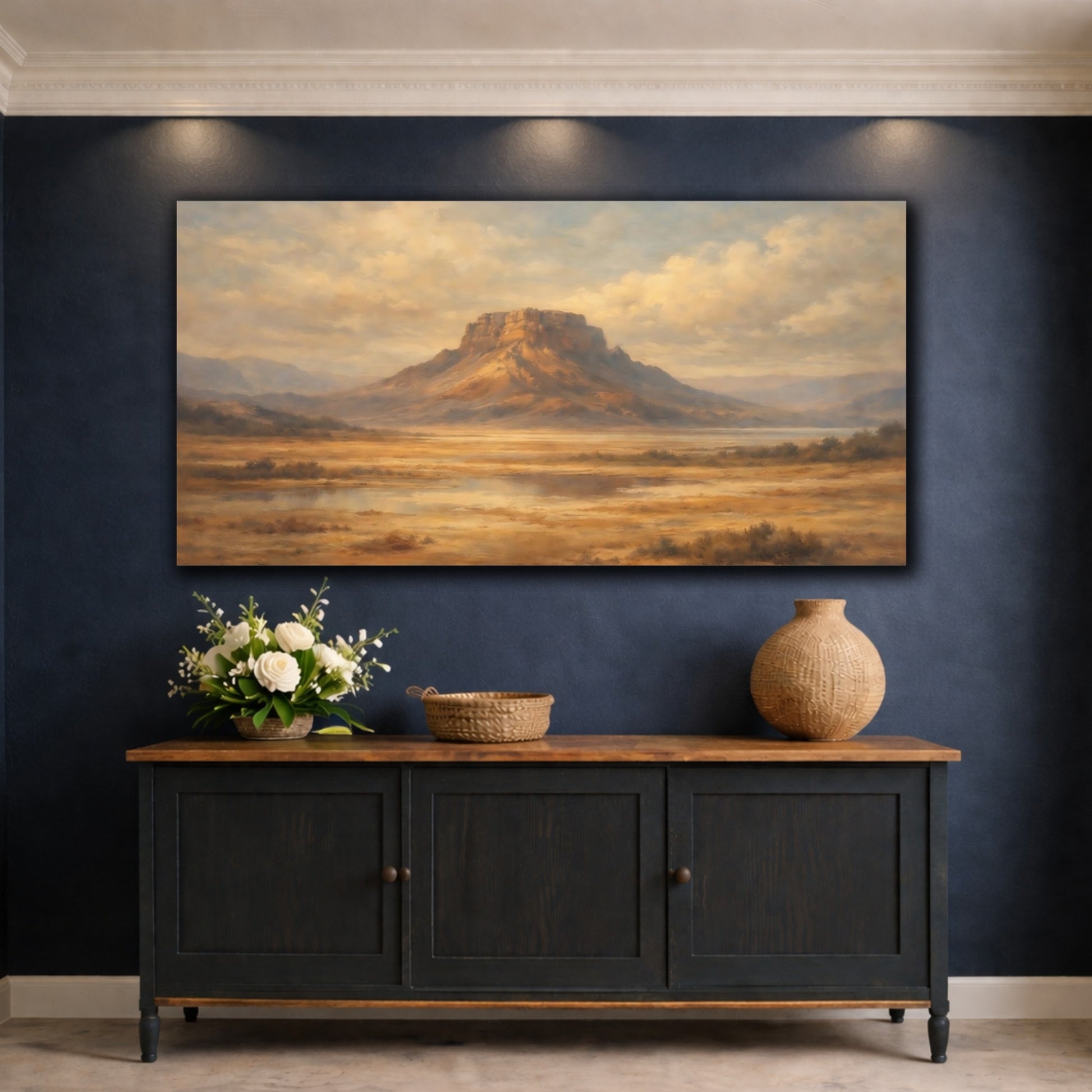 Mockup 4. Nature Mesa Landscape Brown Gold Landscape shown as stretched canvas wall art