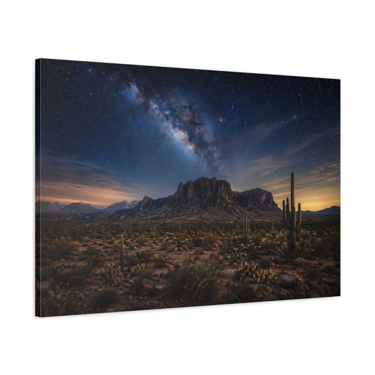 Main Mockup. Nature Milky Way Blue Desert Sky shown as stretched canvas wall art