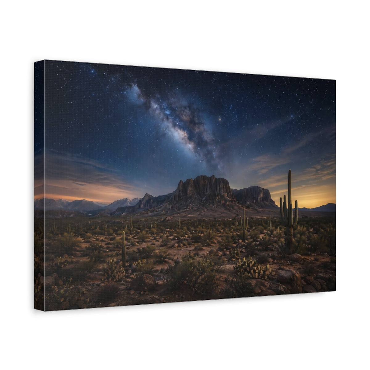 Side Mockup 4. Nature Milky Way Blue Desert Sky shown as stretched canvas wall art