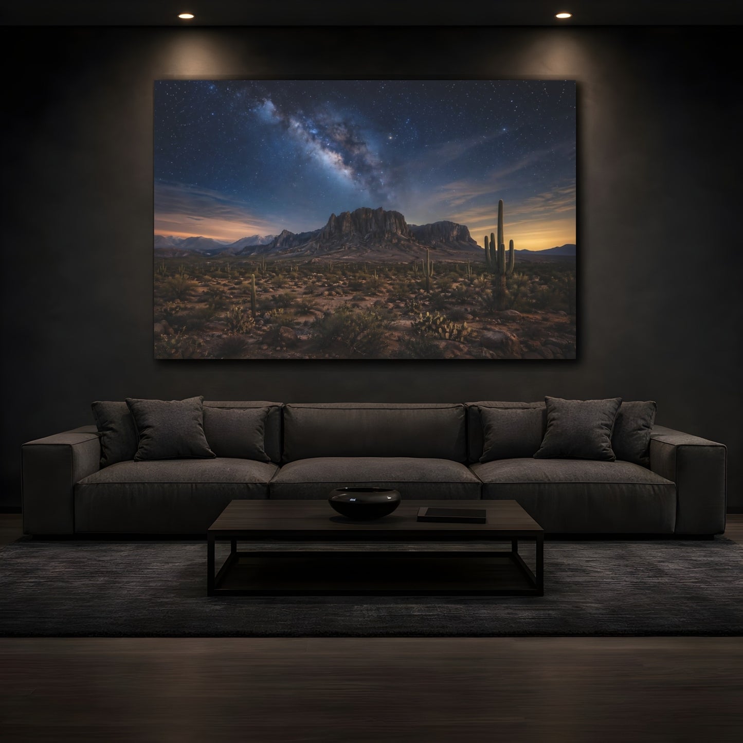 Mockup 3. Nature Milky Way Blue Desert Sky shown as stretched canvas wall art