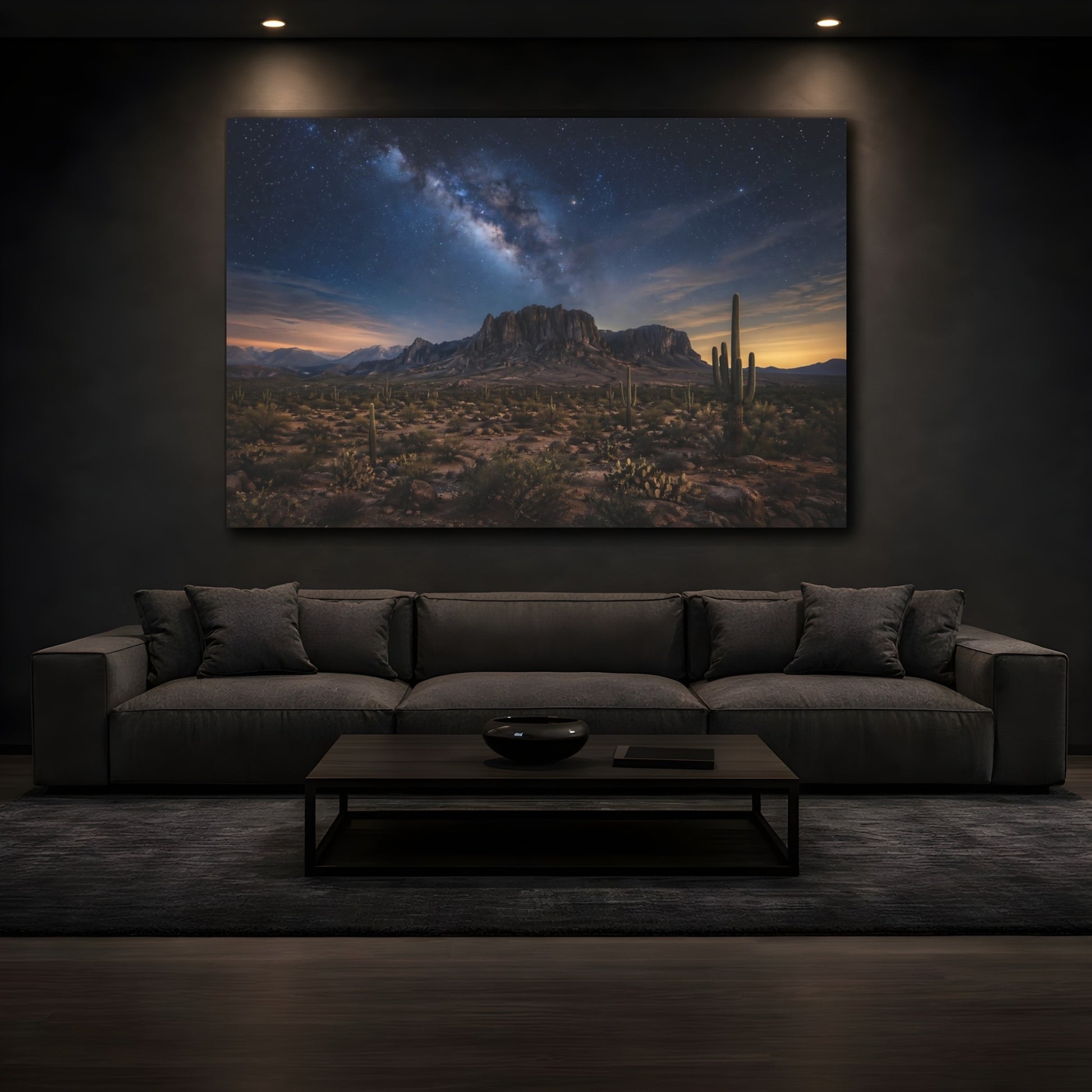 Mockup 3. Nature Milky Way Blue Desert Sky shown as stretched canvas wall art