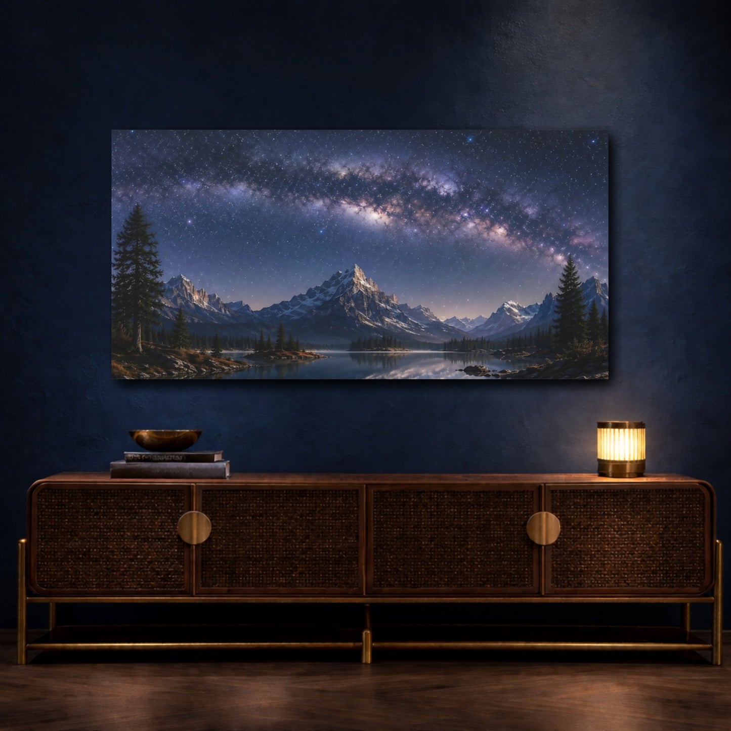 Mockup 4. Nature Milky Way Blue Purple Milky Way shown as stretched canvas wall art