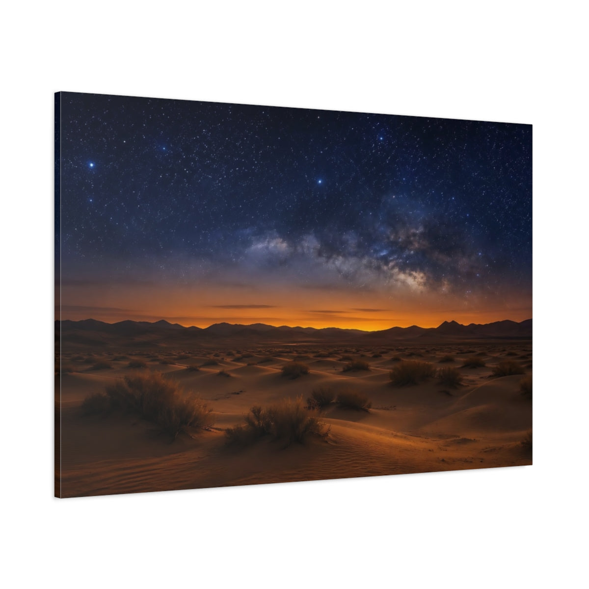 Side Mockup 1. Nature Milky Way Desert Night Sky shown as stretched canvas wall art