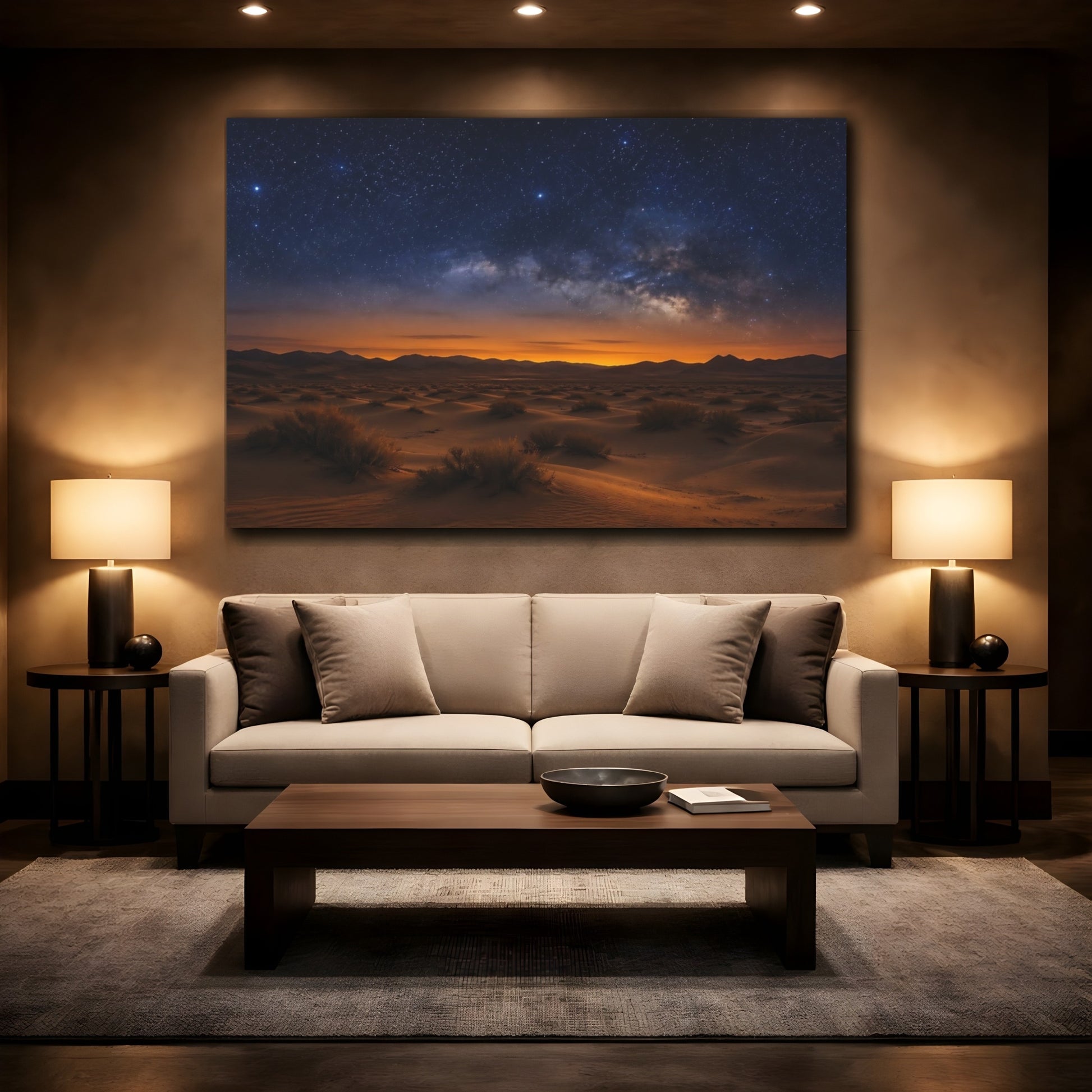 Mockup 2. Nature Milky Way Desert Night Sky shown as stretched canvas wall art