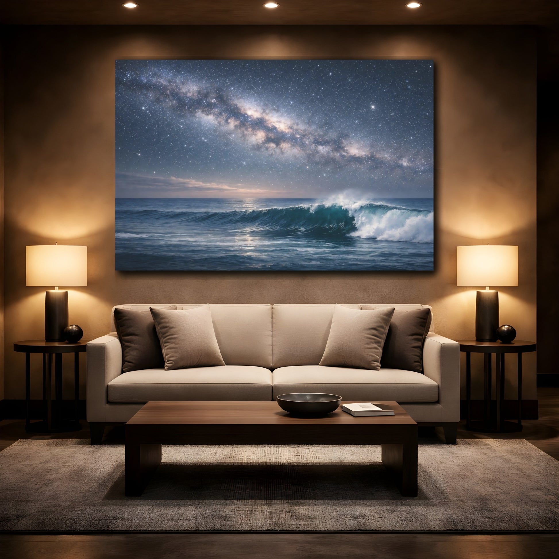 Mockup 2. Nature Milky Way Milky Way Ocean shown as stretched canvas wall art