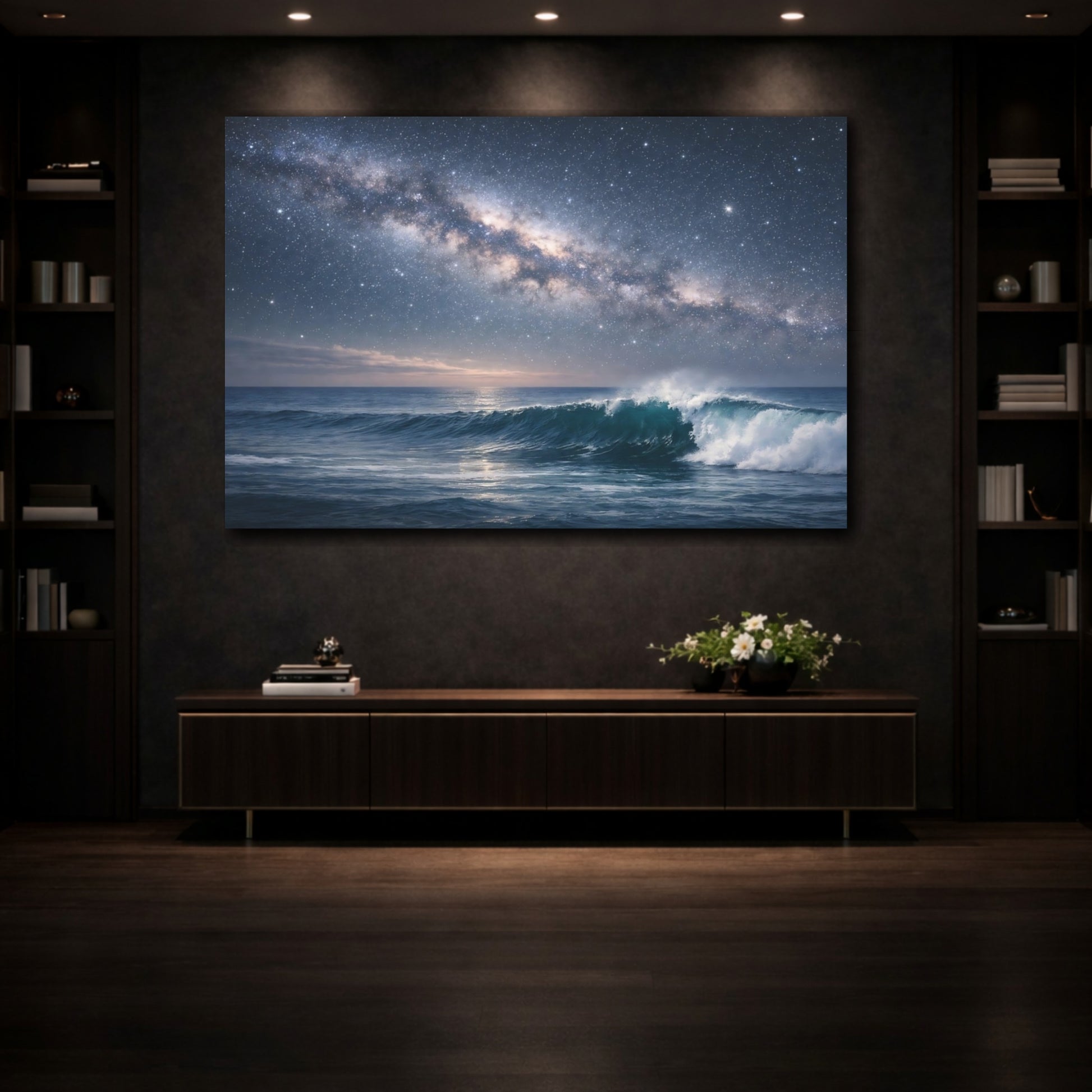 Mockup 3. Nature Milky Way Milky Way Ocean shown as stretched canvas wall art