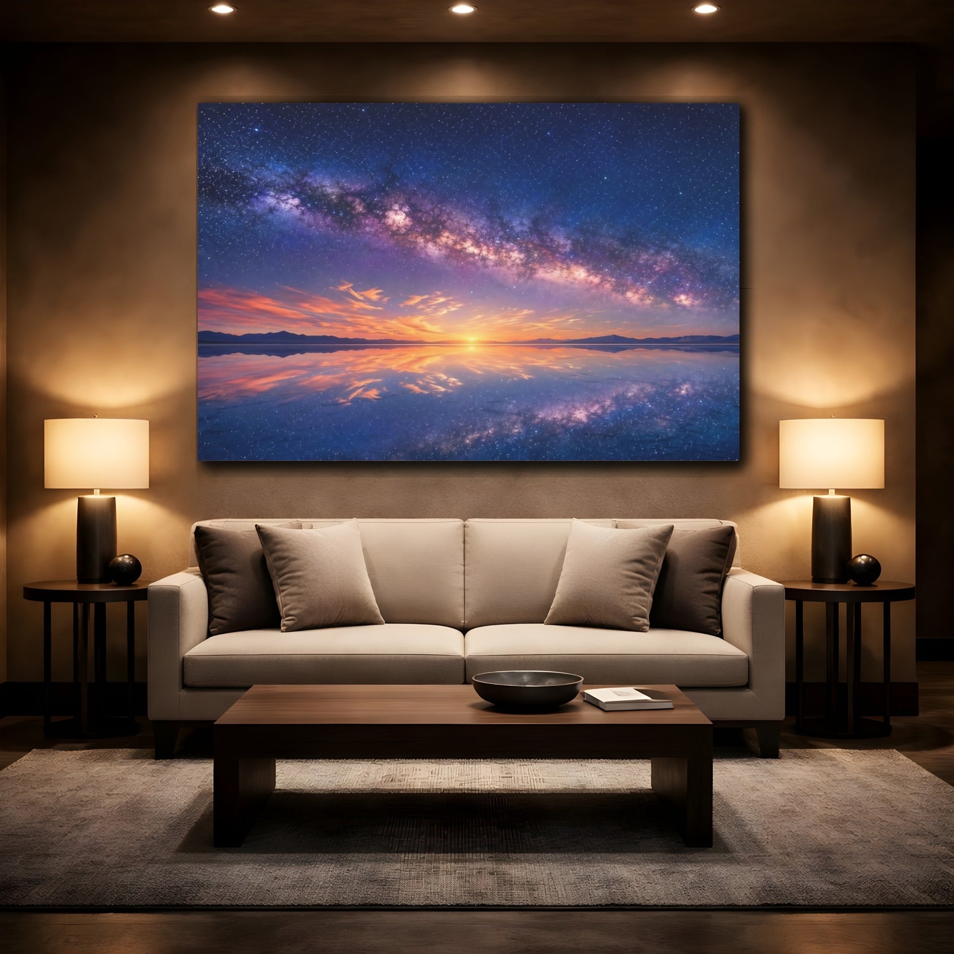 Mockup 2. Nature Milky Way Milky Way Reflection shown as stretched canvas wall art