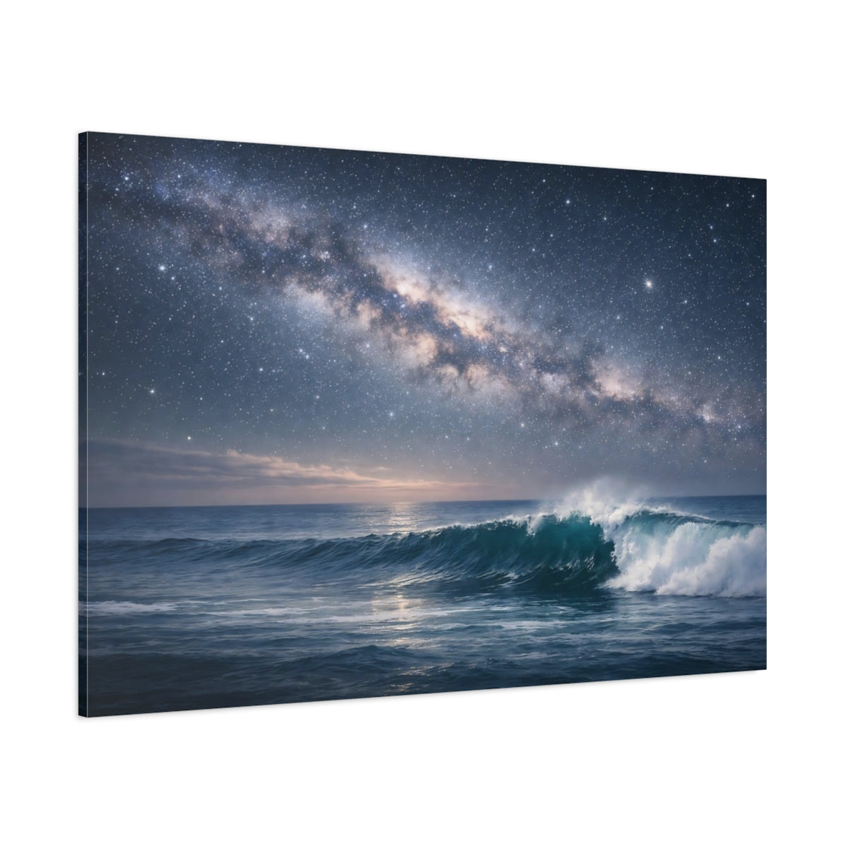 Side Mockup 1. Nature Milky Way Milky Way Ocean shown as stretched canvas wall art
