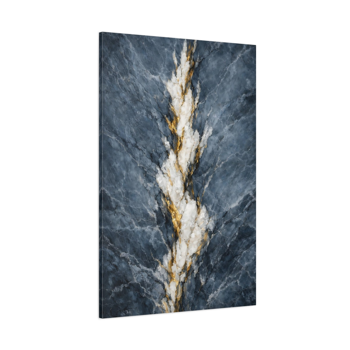 Main Mockup. Nature Mineral Vein Blue Gold Marble shown as stretched canvas wall art
