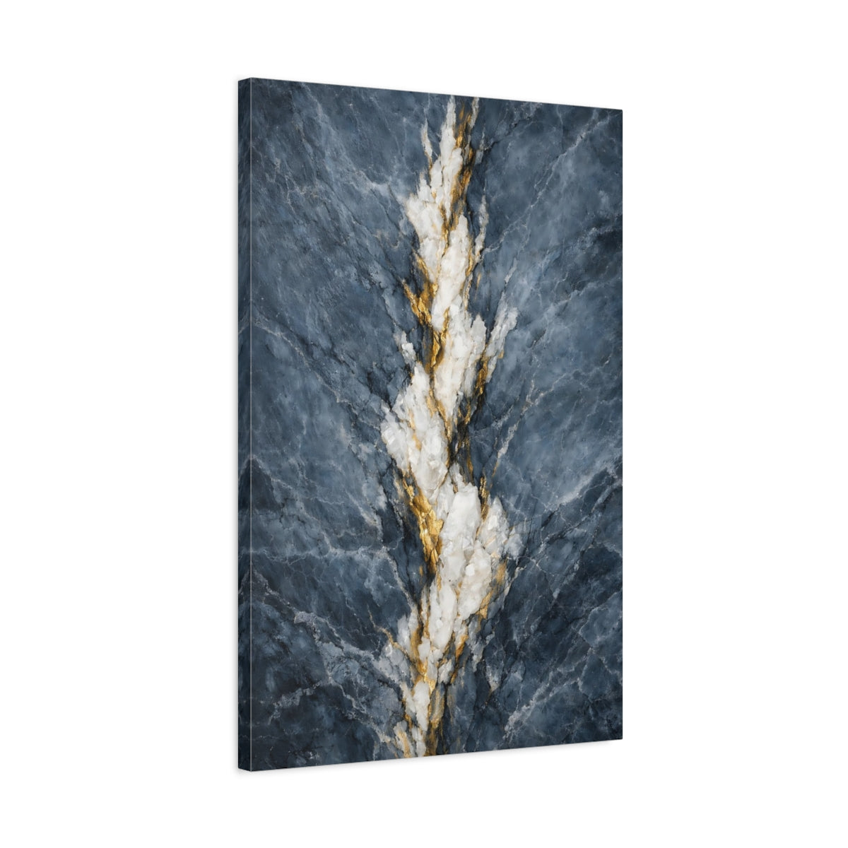 Side Mockup 2. Nature Mineral Vein Blue Gold Marble shown as stretched canvas wall art