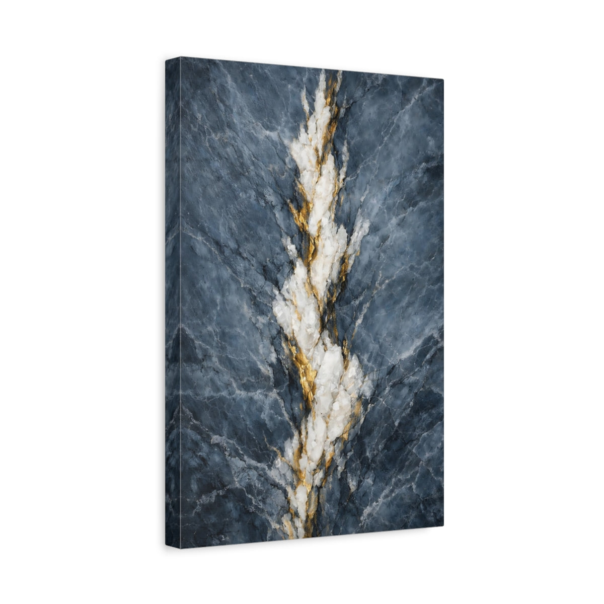 Side Mockup 4. Nature Mineral Vein Blue Gold Marble shown as stretched canvas wall art