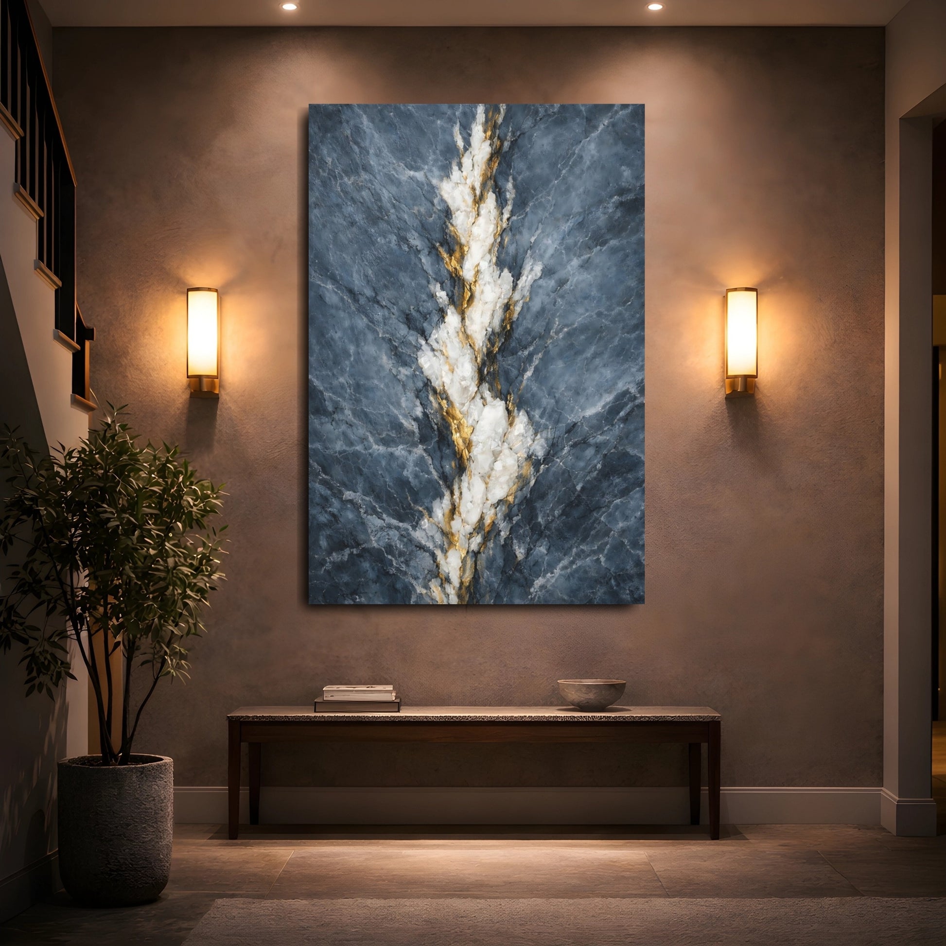 Mockup 4. Nature Mineral Vein Blue Gold Marble shown as stretched canvas wall art