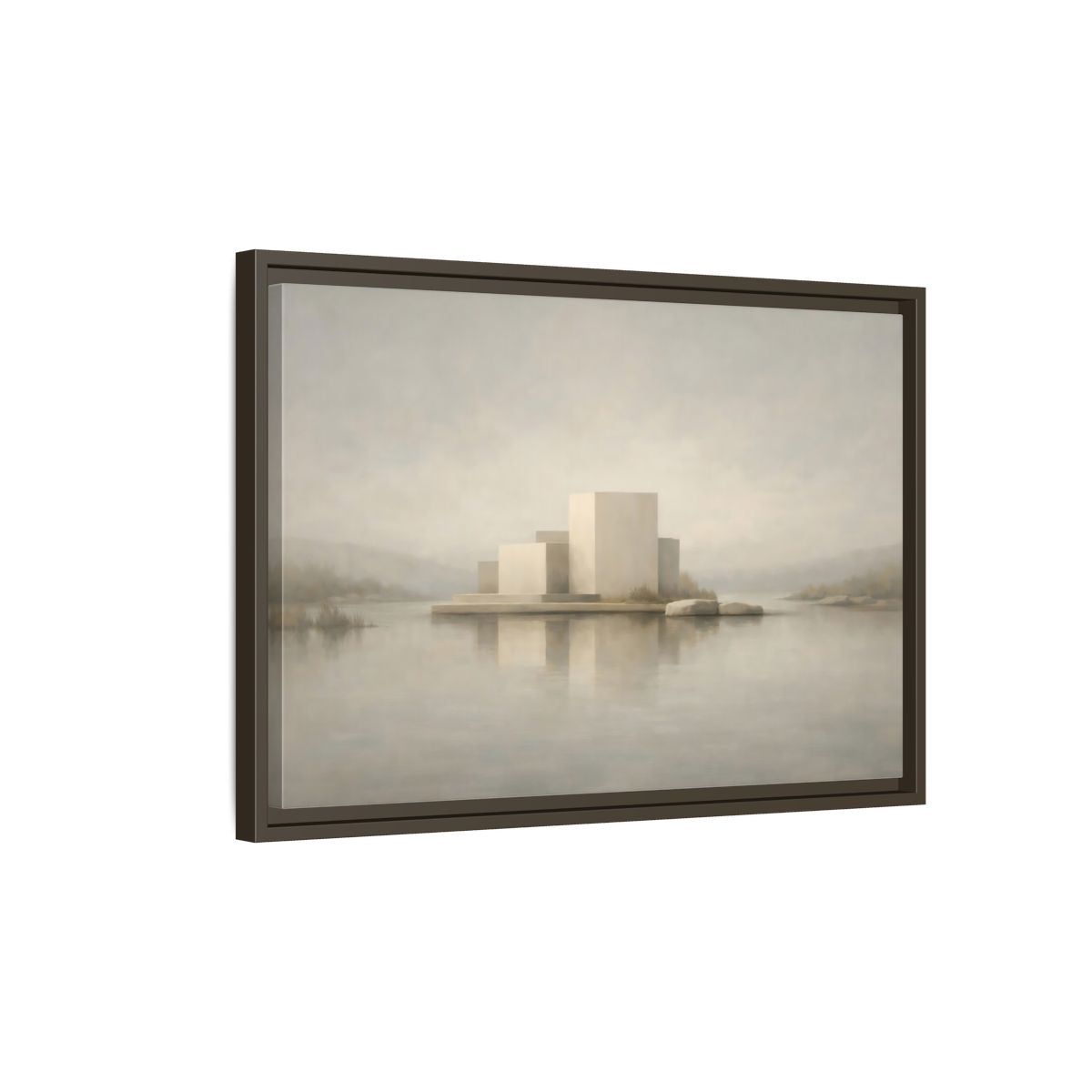 Side Mockup 2. Nature Minimalist Building Pale Neutral shown as stretched canvas wall art
