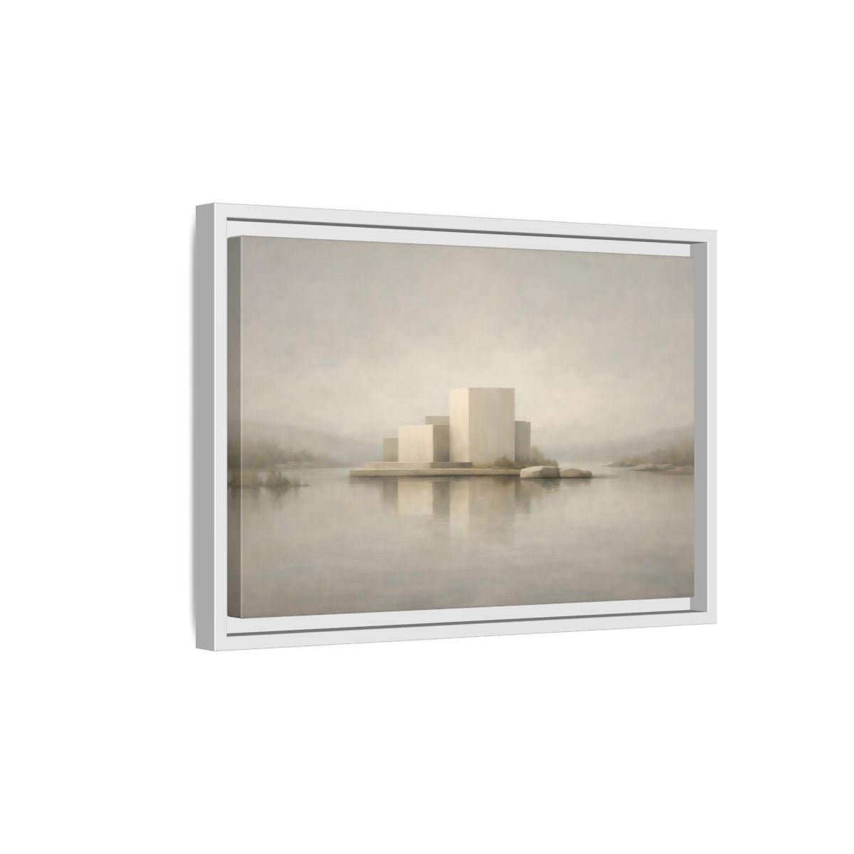 Side Mockup 4. Nature Minimalist Building Pale Neutral shown as stretched canvas wall art