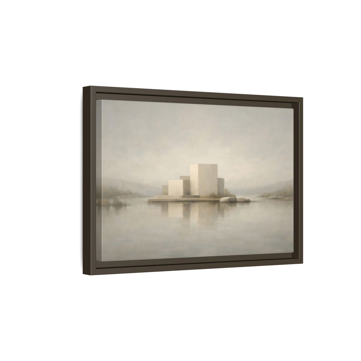 Side Mockup 5. Nature Minimalist Building Pale Neutral shown as stretched canvas wall art