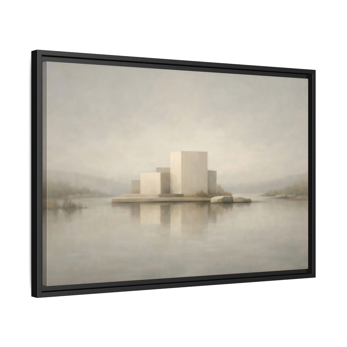Side Mockup 14. Nature Minimalist Building Pale Neutral shown as stretched canvas wall art