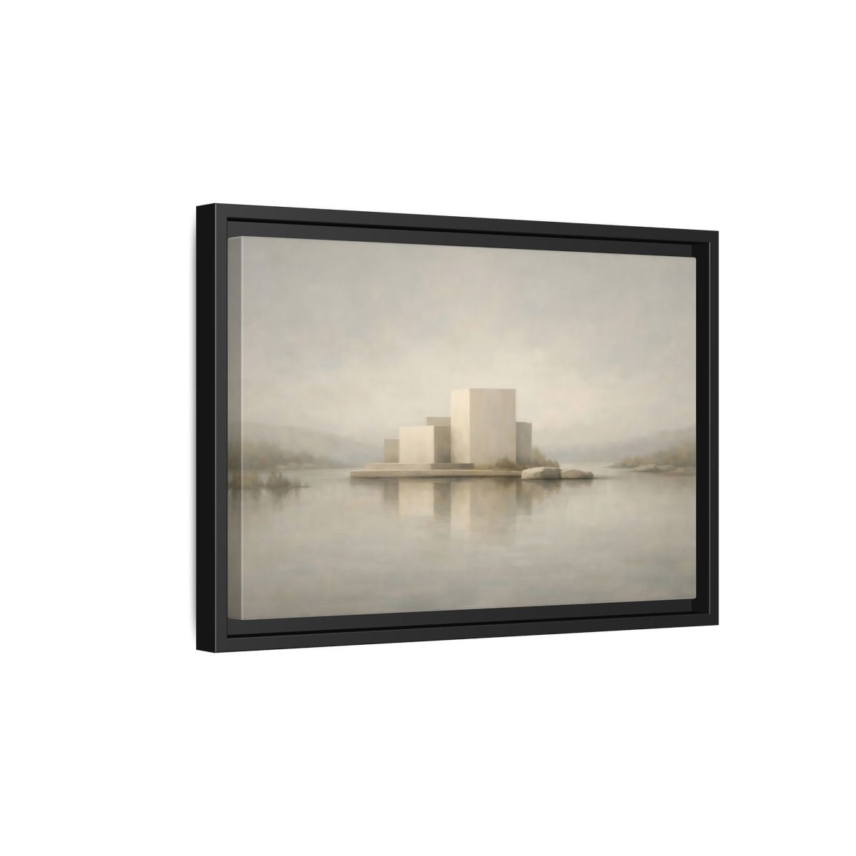 Side Mockup 6. Nature Minimalist Building Pale Neutral shown as stretched canvas wall art