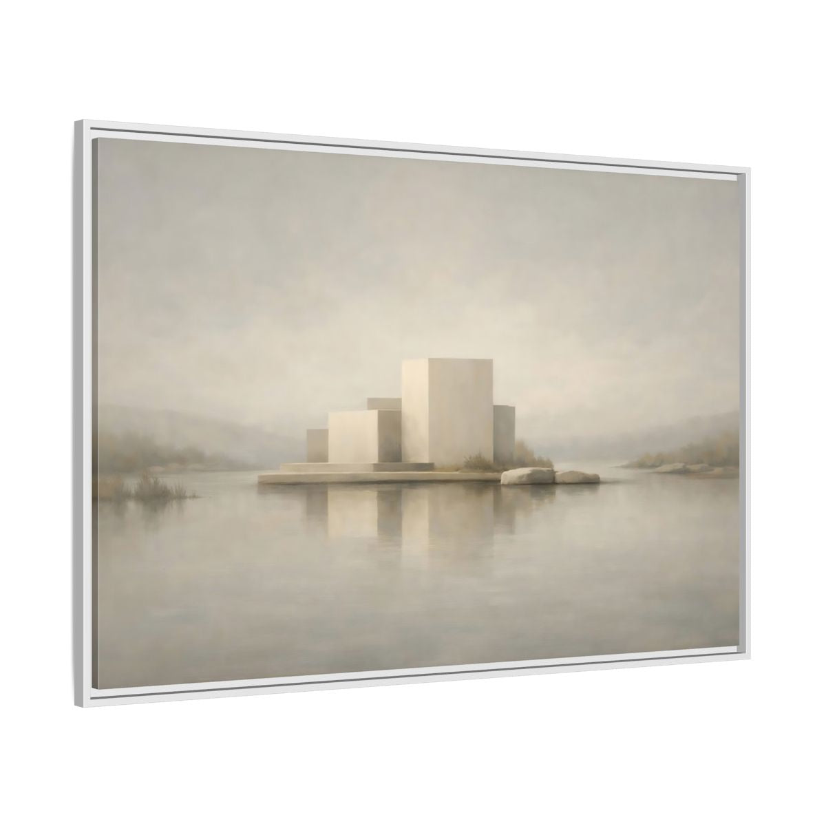 Side Mockup 7. Nature Minimalist Building Pale Neutral shown as stretched canvas wall art