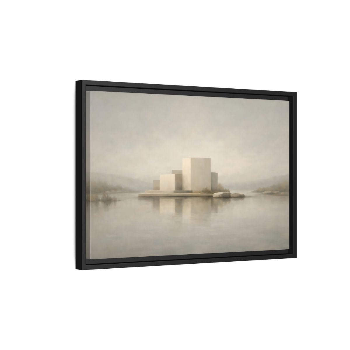Side Mockup 3. Nature Minimalist Building Pale Neutral shown as stretched canvas wall art