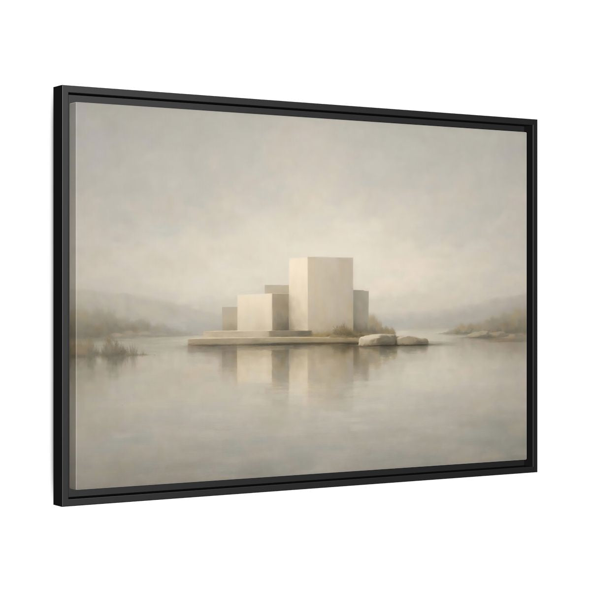 Side Mockup 13. Nature Minimalist Building Pale Neutral shown as stretched canvas wall art
