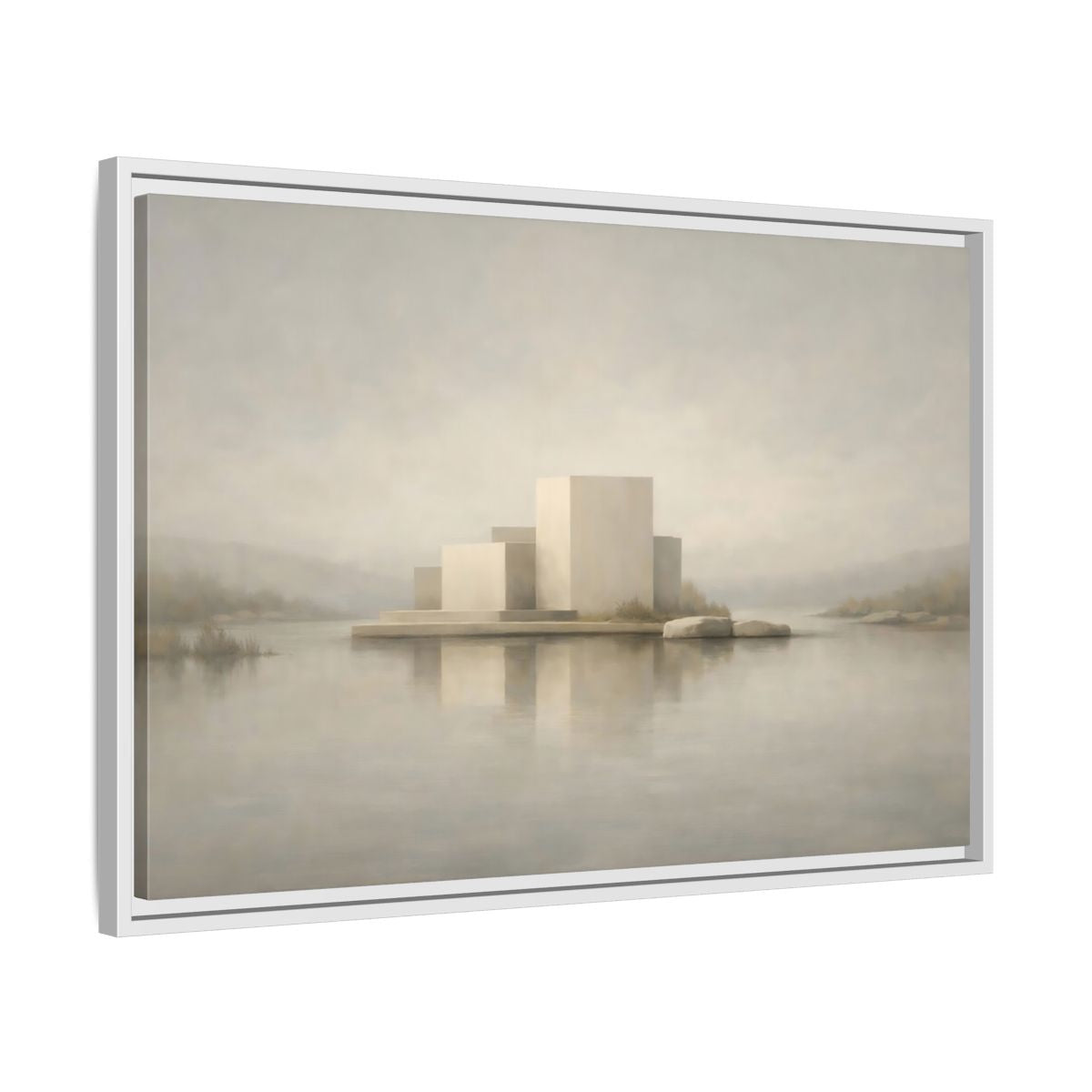 Side Mockup 10. Nature Minimalist Building Pale Neutral shown as stretched canvas wall art