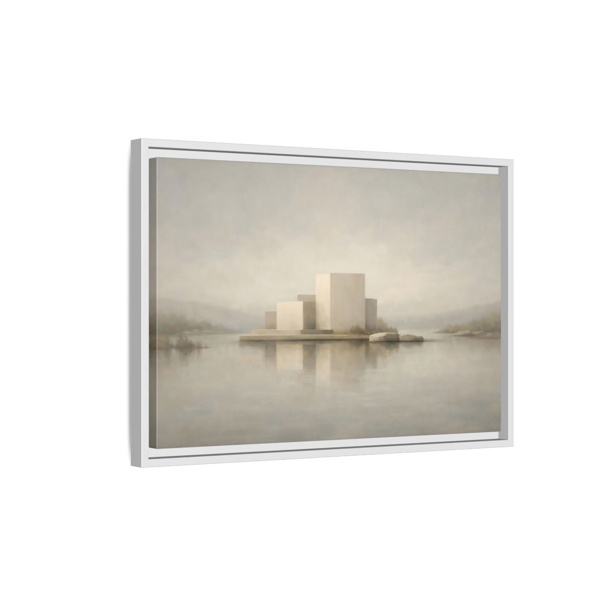 Side Mockup 1. Nature Minimalist Building Pale Neutral shown as stretched canvas wall art