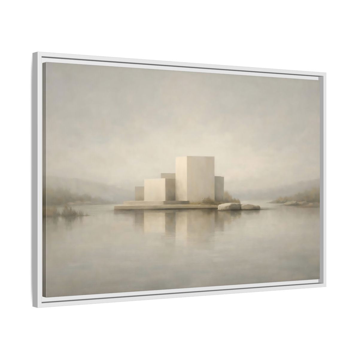 Side Mockup 8. Nature Minimalist Building Pale Neutral shown as stretched canvas wall art