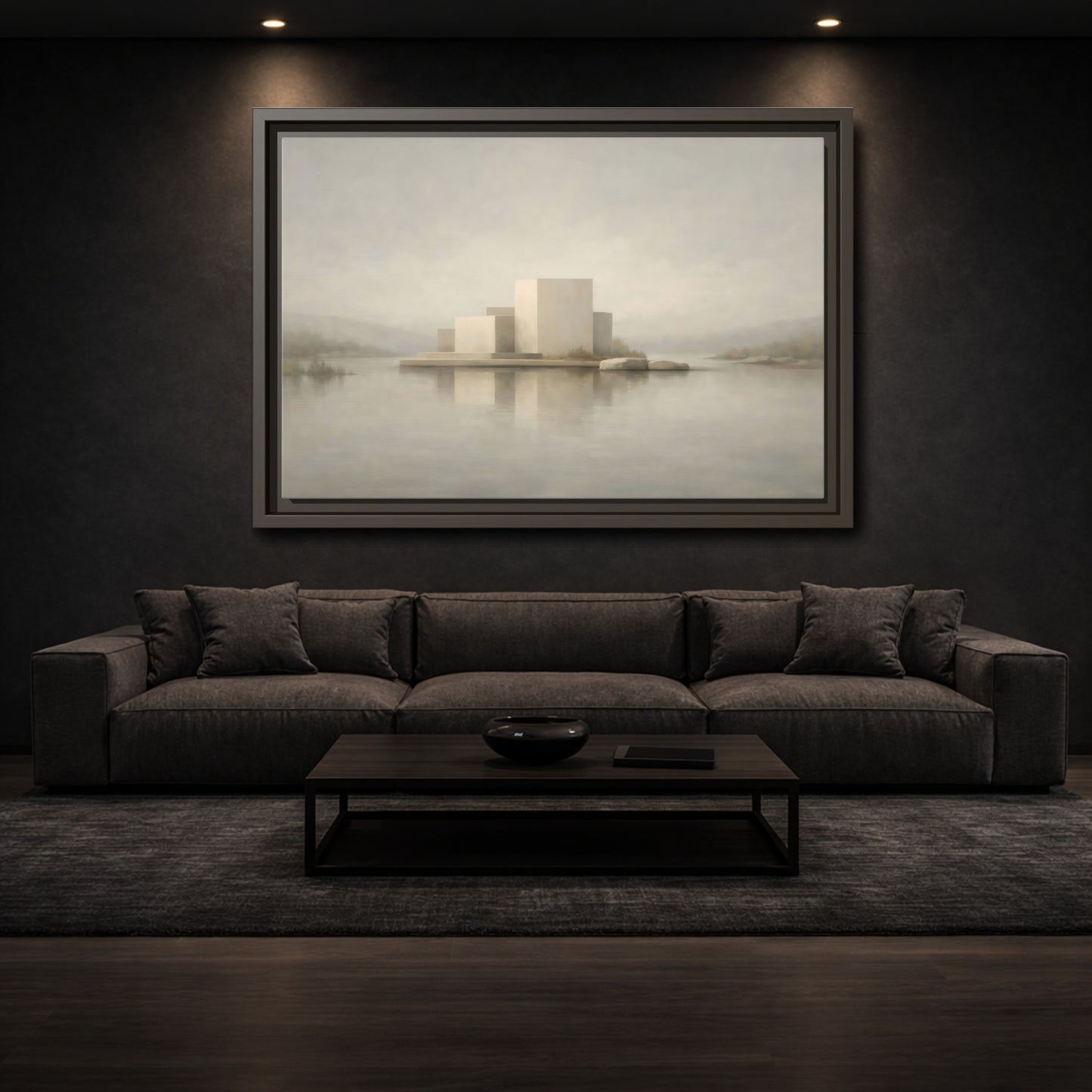 Mockup 2. Nature Minimalist Building Pale Neutral shown as stretched canvas wall art