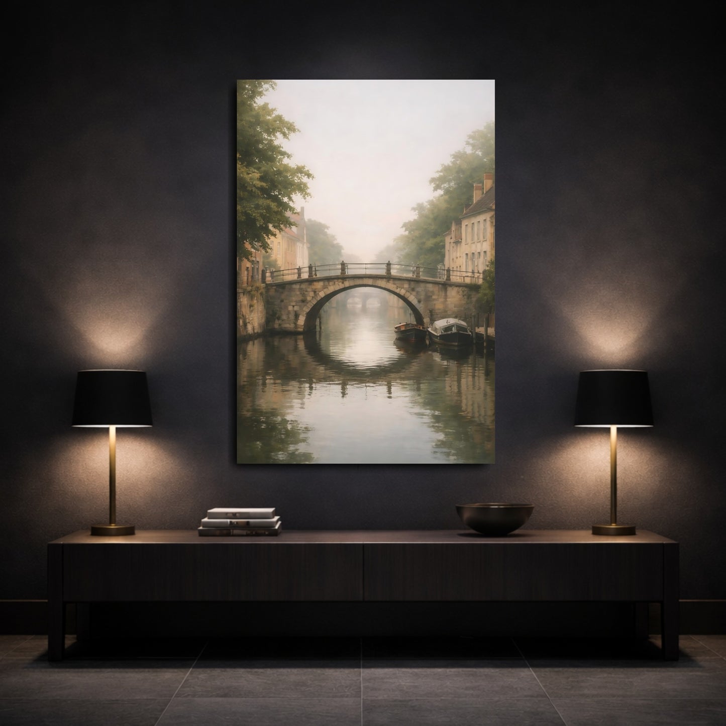 Nature Misty Canal Misty Canal shown as front canvas room wall art