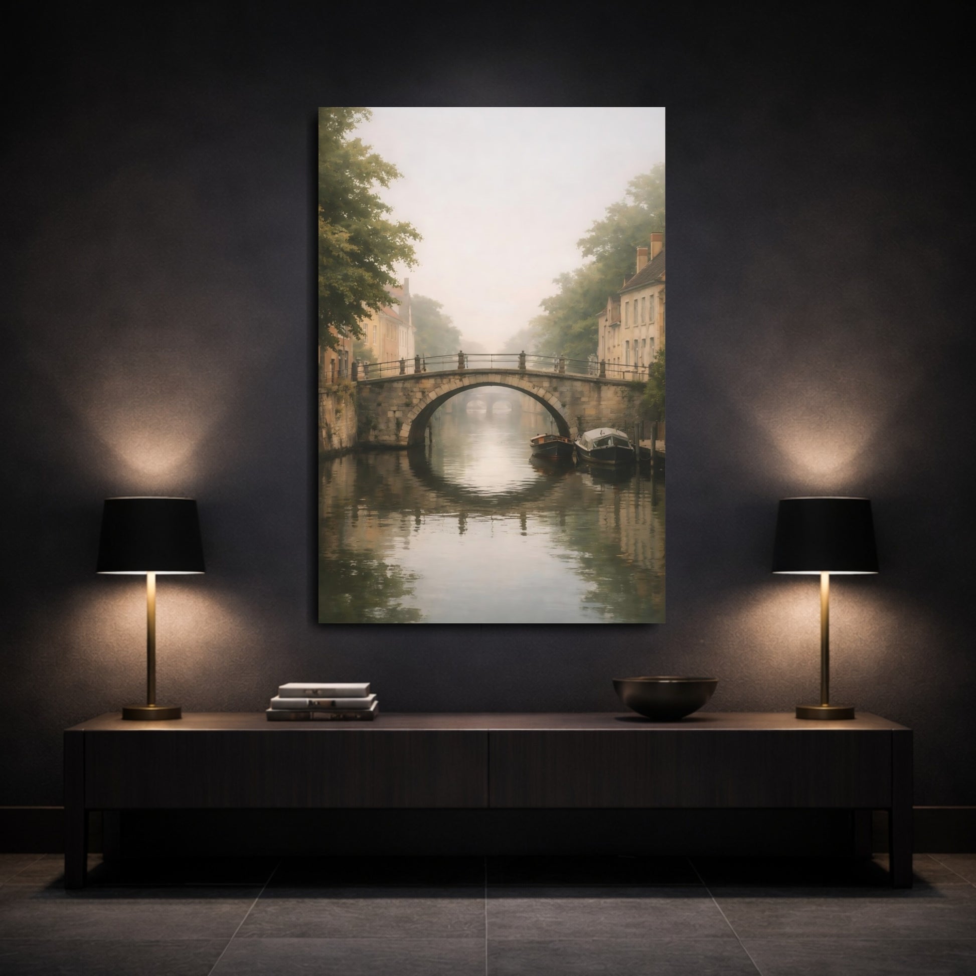 Nature Misty Canal Misty Canal shown as front canvas room wall art