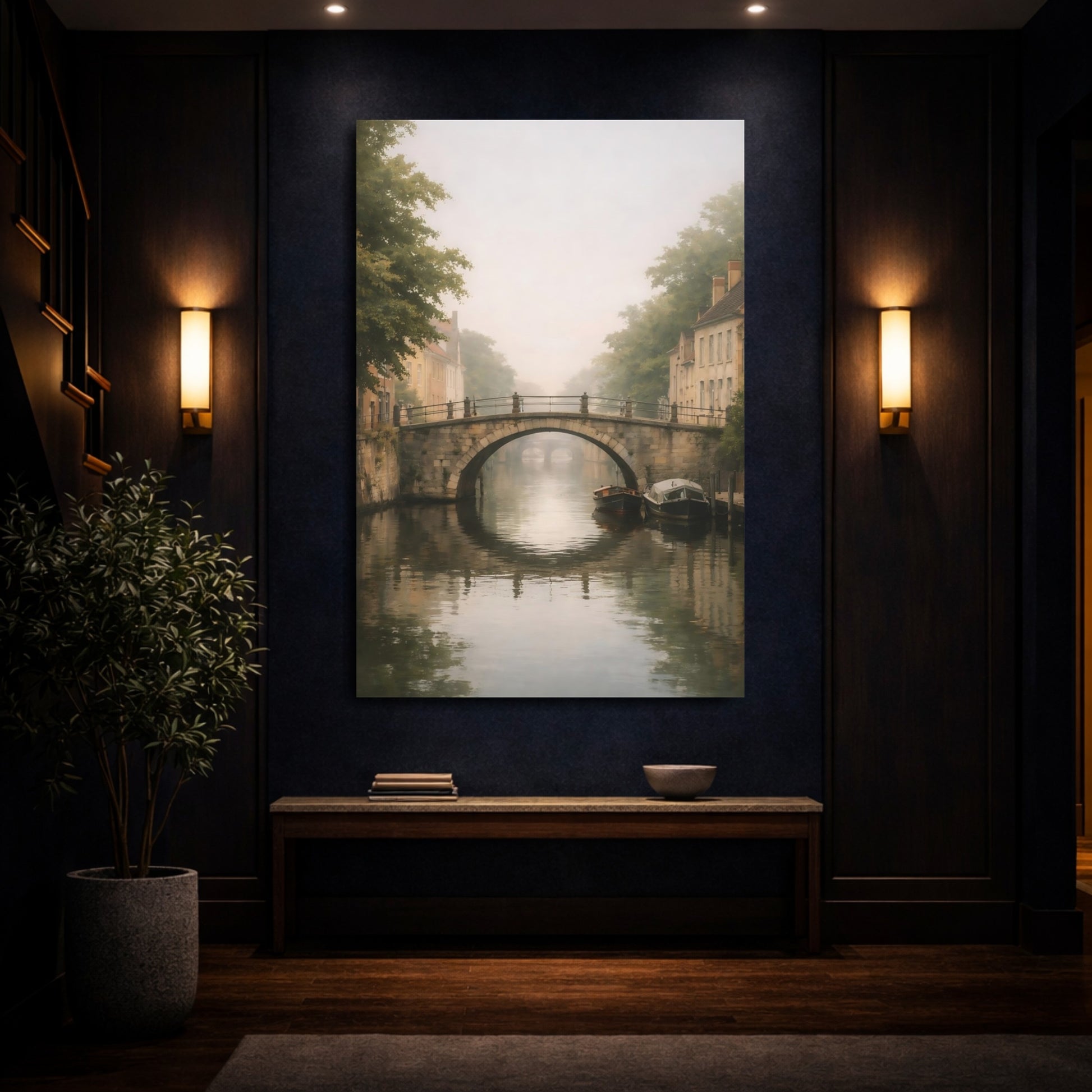 Nature Misty Canal Misty Canal shown as front canvas room wall art