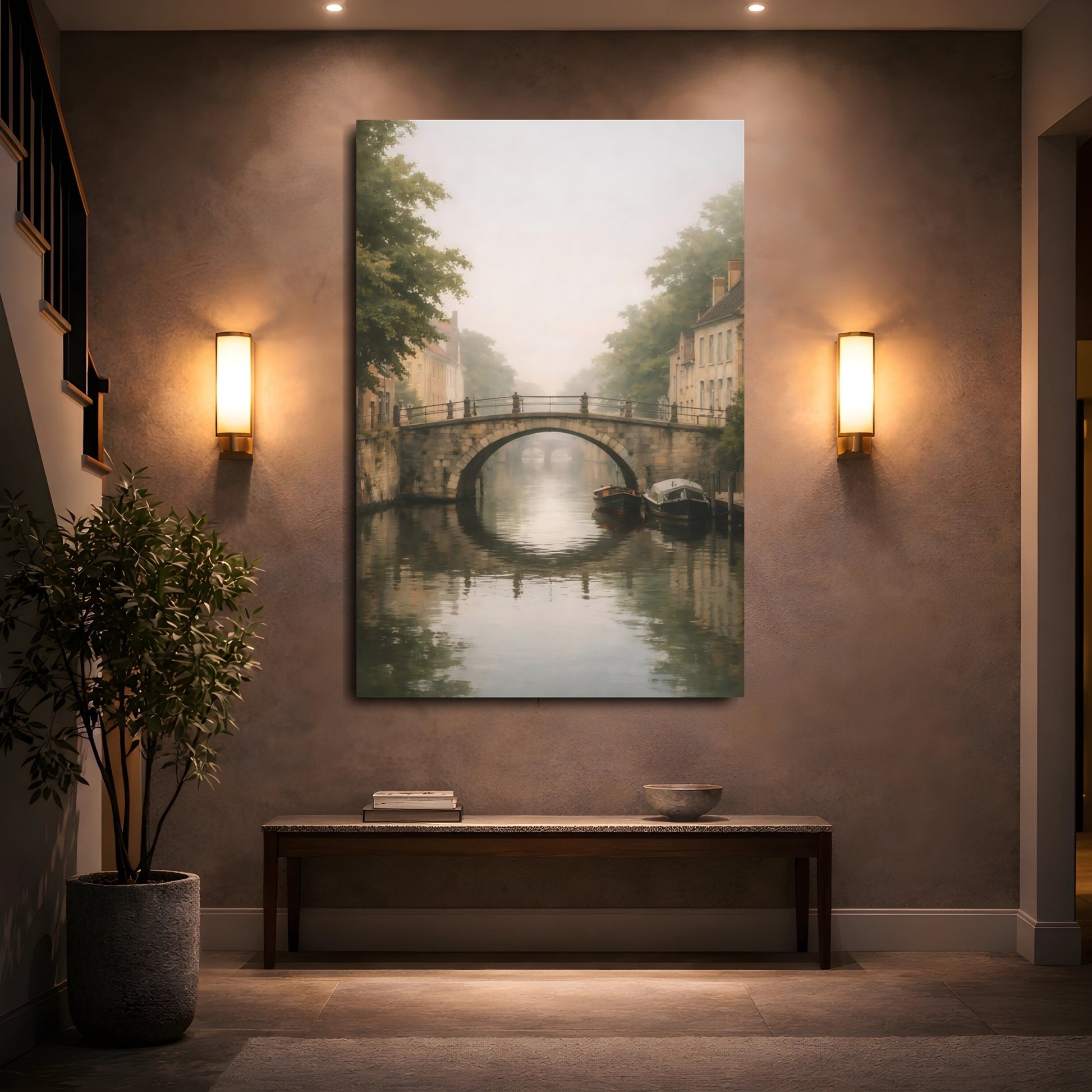 Nature Misty Canal Misty Canal shown as front canvas room wall art
