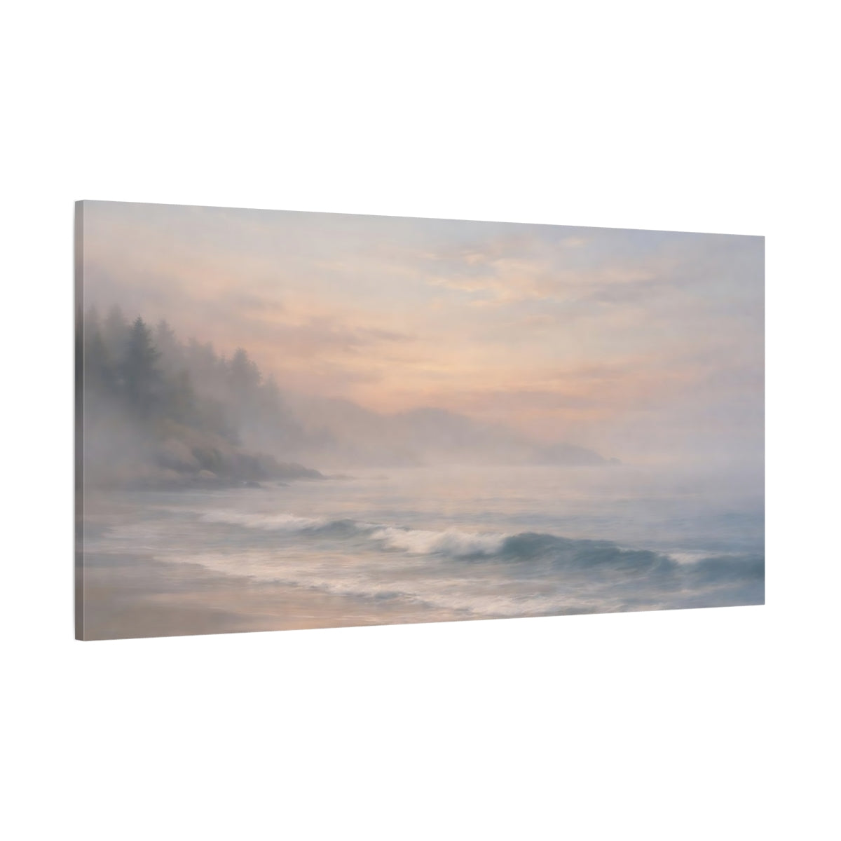 Main Mockup. Nature Misty Coast Misty Coastal Scene shown as stretched canvas wall art