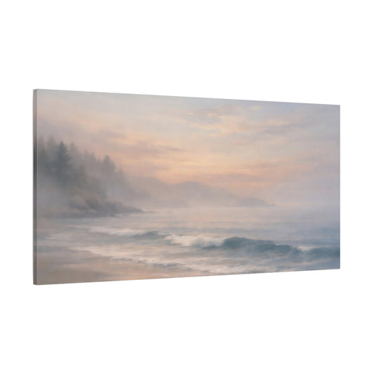 Main Mockup. Nature Misty Coast Misty Coastal Scene shown as stretched canvas wall art